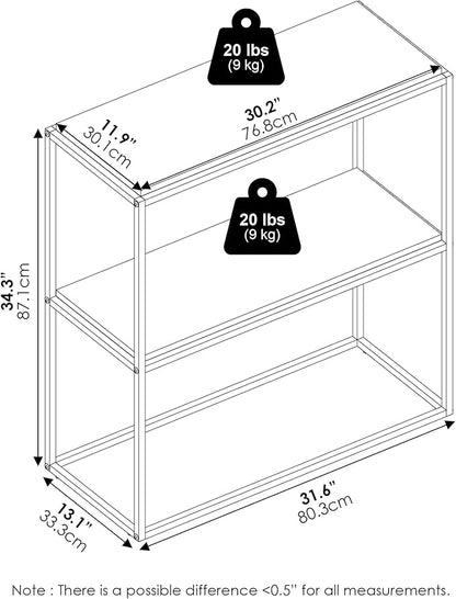 Furinno Moretti Modern Lifestyle Wide Stackable Shelf, 2-Tier, Solid White/White