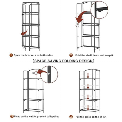 Crofy No Assembly Folding Bookshelf for Living Room, 4 Tier Black Collapsible Book Shelf for Home Office, Portable Bookcase Storage Organizer