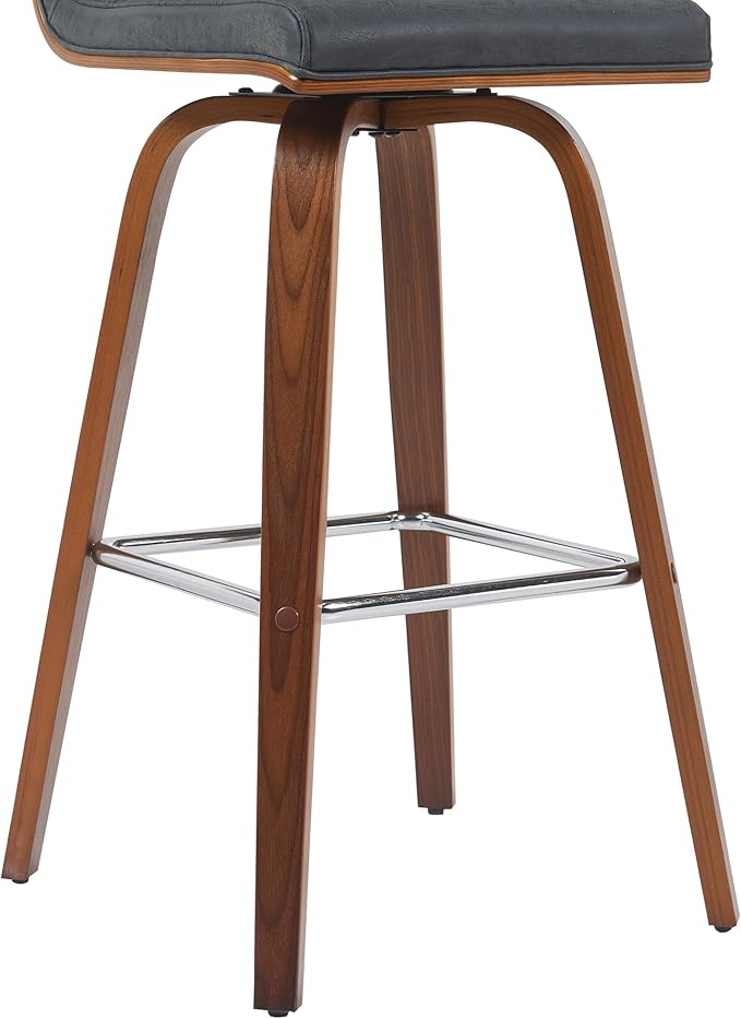 Vienna Modern Swivel Bar Height Stool with Vintage Black Upholstered Seat and Walnut Finished Wood Frame Set of 2