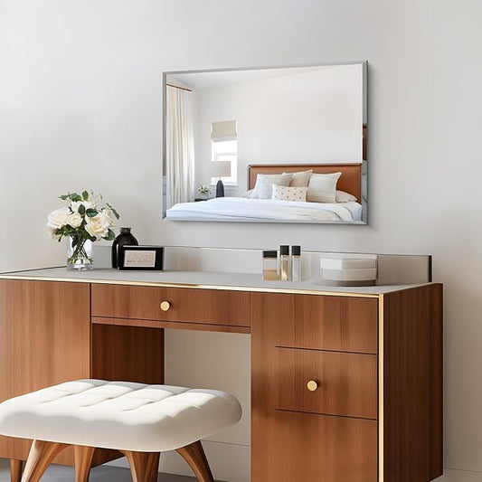18x24 Beveled Mirror, Frameless Beveled Bathroom Mirrors for Wall, Upgraded Shatterproof Rectangle Vanity Mirror with Beveled Edge for Bathroom, Bedroom, Living Room and Entryway