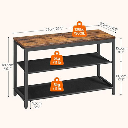 HOOBRO Shoe Bench, 3-Tier Shoe Rack with Oxford Fabric Shelves, 29.5" L Shoe Storage Organizer, Holds 6-8 Pairs of Shoes for Entryway and Hallway, Lightweight, Rustic Brown and Black BF77HX01