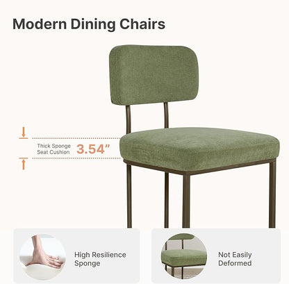 Dining Chairs Set of 6, Upholstered Modern Kitchen Chairs with Ergonomic Backrest, Fabric Cushion Seat & Metal Legs for Living Room, Restaurant, and Café, Green, 2Boxs