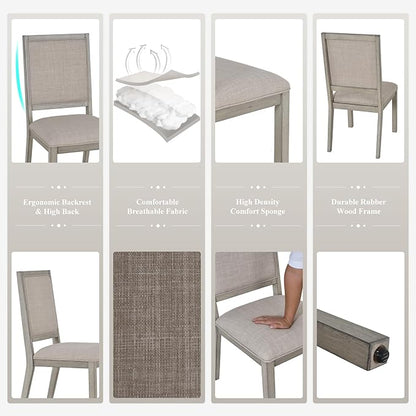 COLAMY Modern Rectangular Dining Table Set, 60" L x 36" W x 30" H, Grey Wood & Fabric, 4-6 Person Capacity, Requires Assembly