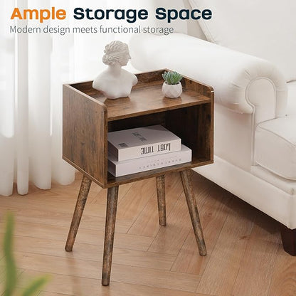 Yoobure Mid Century Modern Nightstand for Small Spaces - Small Side Table with Storage Shelf, Wood End Table Night Stand, Vintage End Tables Living Room, Minimalist Side Tables for Bedroom Dorm Office