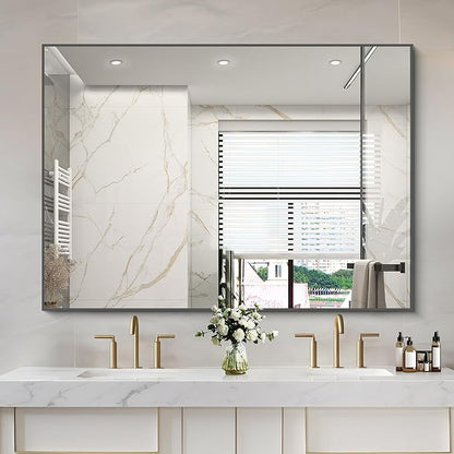 36x50inch Bathroom Mirror, Black Rectangle Mirror with Thin Metal Frame, Large Rectangular Wall Mirror for Bathroom, Living Roomm, Hair Salon, Big Farmehouse Mirror Hang Horizontal/Vertical