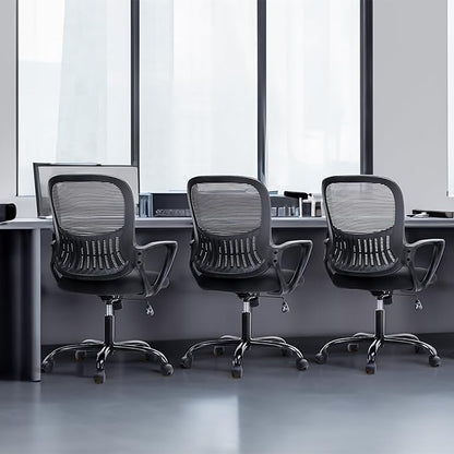 SMUG Office Computer Desk Chair, Ergonomic Mid-Back Mesh Rolling Work Swivel Task Chairs with Wheels, Comfortable Lumbar Support, Comfy Arms for Home, Bedroom, Study, Dorm, Student, Adults