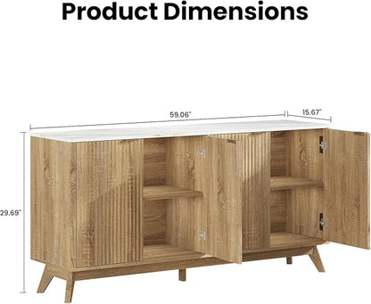 Buffet Cabinet with Storage, Fluted Multifunctional Storage Cabinet with 4 Doors, Sideboard Cabinet with Doors Modern Buffet Table Accent Coffee Bar Console Table,fluted buffet cabinet