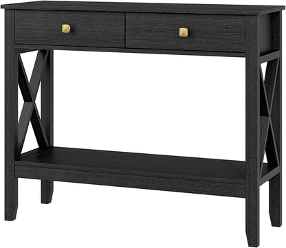 Console Table,Sofa Table 13.8" D x 39.37" W x 31.5" HEntryway Table with 2 Drawers Storage Shelve Foyer Table for Entryway Farmhouse Hallway Tables (Black)