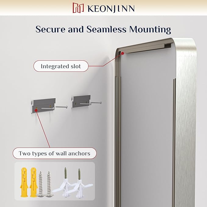 Keonjinn 55 x 36 Brushed Nickel Bathroom Mirrors for Over Sink, Large Rounded Rectangle Bathroom Vanity Mirror, Modern Decorative Silver Mirror, HD Tempered Glass Wall Mirror(Horizontal/Vertical)