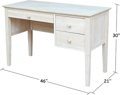 IC International Concepts, Brooklyn Desk, Solid Real Wood, Sturdy Parawood, DIY, Paint/Stain Ready, Unfinished