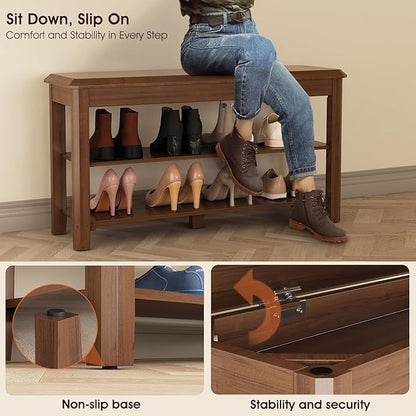 Shoe Rack for Front Door Entrance, Solid Wood Shoe Bench for Closet, Holds Up to 550lbs, Shoe Rack Bench for Entryway, Mudroom, Hallway