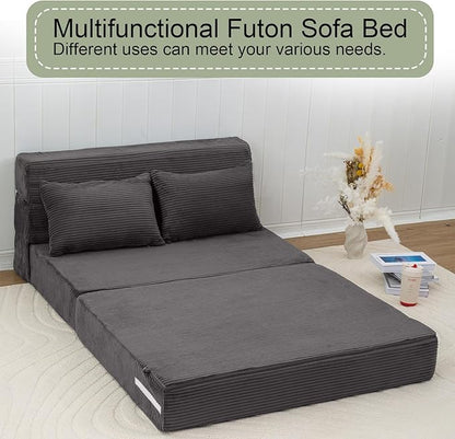 MeMoreCool Boneless Folding Sofa Bed, Corduroy Convertible Sleeper Chair, Foldable Foam Mattress Chair, Comfy Fold‑Out Futon Couch Bed, Large Floor Sofa Couch for Living‑Room Guest