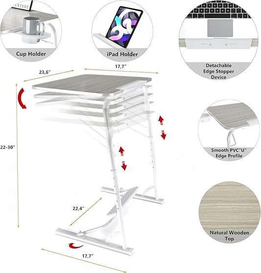 FoldWise Upgraded Folding TV Tray Table - Extra Large & Sturdy Laptop Table for Couch, Height & Angle Adjustable Desk for Dinner, Work & TV - Includes Footrest, Cup Holder, iPad Holder & Edge Stopper