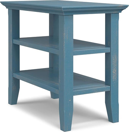 SIMPLIHOME Acadian 14-inch Wide Solid Wood Narrow End Table in Distressed Coastal Blue, Transitional-Style Side Table for Living Room, Bedroom, or Family Room with 2 Open Shelves