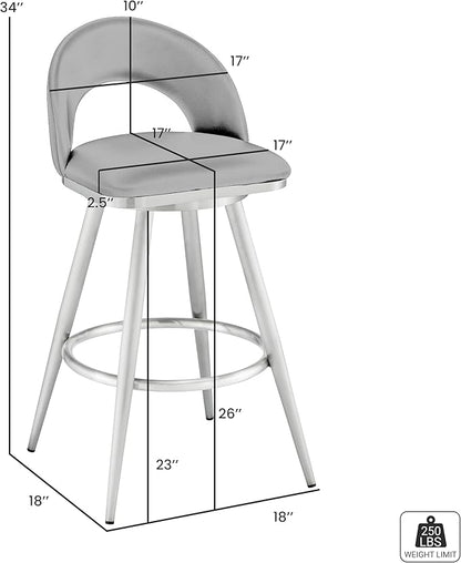 Armen Living Charlotte Swivel Counter Stool in Black Metal and Grey Faux Leather