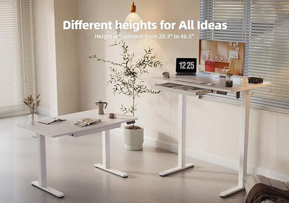 YDN Standing Desk with Drawers, 55 x 24 Inch White Standing Desks Electric Adjustable Height Desk for Computer Workstations, White