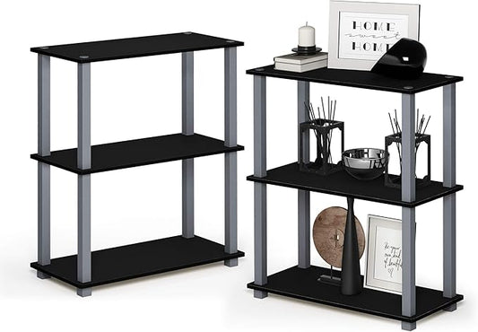 Furinno Turn-S-Tube 3-Tier Compact Multipurpose Shelf 2-Pack, Black/Grey