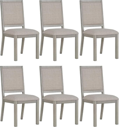 COLAMY Modern Rectangular Dining Table Set, 60" L x 36" W x 30" H, Grey Wood & Fabric, 6 Person Capacity, Requires Assembly