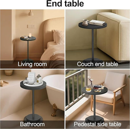 Drink Table, Small Pedestal Side Tables for Small Spaces, Wood Round Martini Table for Outdoor, Living Room and Bedroom, Black