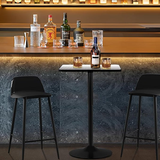 Athena Collection Modern Bar Table Square Top Height Adjustable, Tall Bistro Pub Cocktail Table Height Top and Sturdy Base, Suitable for Home Kitchen Pub Restaurant Outdoor, Silver