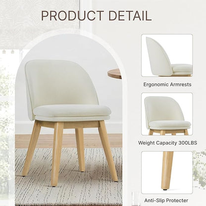 Wooden Dining Chairs Set of 2, Fabric Upholstered Modern Dining Room Chairs with Double-Layer Thick Seat Cushion & Ergonomic Backrest for Restaurant, Kitchen and Café, Beige