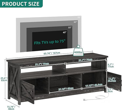 YITAHOME Farmhouse TV Stand for 65/75 Inch TV LED Entertainment Center Television Stand with Power Outlets and Open Shelf, Media Console TV Cabinet for Living Room, Dark Grey