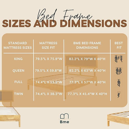 Bme Nipe 14 Inch Bohemian Bed Frame with Adjustable Woven Headboard - Rustic & Vintage Unique Style with Acacia Wood - No Box Spring Needed - Easy Assembly - Full, Natural
