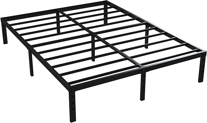 King Bed Frame No Box Spring Needed, 14 Inch Heavy Duty King Platform Bed Frame, 1200lbs Steel Slats Support, Easy Assembly, Black