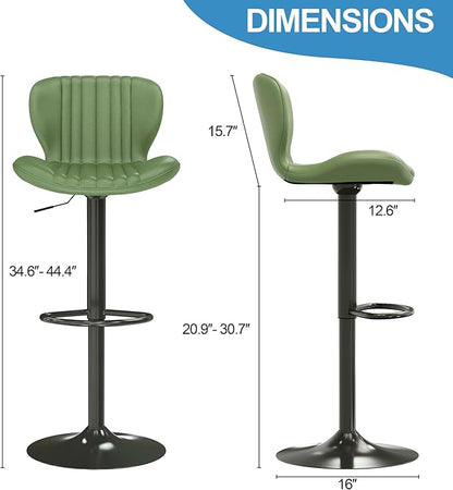 Shintenchi Bar Stools Set of 6 Modern Swivel Bar Chairs, Counter Height Faux Leather Metal Barstools, Upholstered Island Chairs with Back and Footrest, Green