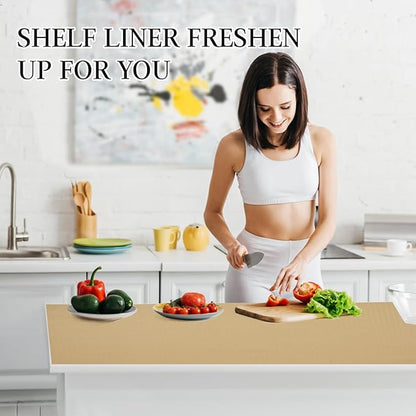 Beautysaid Shelf and Drawer Liner for Kitchen Cabinet, Non Adhesive Non Slip Shelf Paper Waterproof Washable Thickened for Dresser Pantry Shelve Bathroom Protector Liner(Beige,12 in x 10 FT)