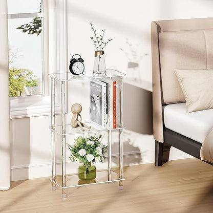 Clear Acrylic Narrow Side Table for Small Spaces, 15.75" L x 7.87" W x 26.7" H, 3 Tier Rectangle Slim End Table Nightstand, Small Mini Skinny Bedside Table for Bedroom, Bathroom, Living Room