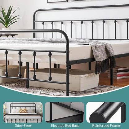 Twin Bed Frame-Classic Metal Platform Bed Frame Mattress Foundation with Victorian Style Iron-Art Headboard/Footboard/Under Bed Storage/No Box Spring Needed/Black