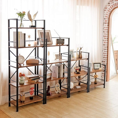 Crofy Rustic Bookshelf, 2 Tier Real Wood Bookshelf, Metal Book Shelf for Storage, Black Bookcase, 12.6" D x 23.62" W x 22.83" H