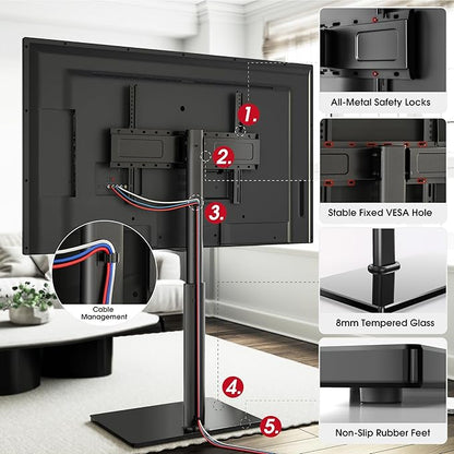 Swivel TV Floor Stand for 43-75 Inches TVs, 10 Level Height Adjustable Corner Extra Tall TV Stand Mount for Living Room/Bedroom, Holds up to 110 lbs,MAX VESA 600x400mm,Black