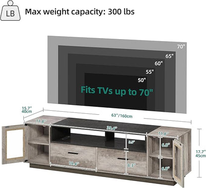 YITAHOME TV Stands for Living Room, Farmhouse TV Stand for 65/70 inch TV, LED TV Entertainment Center with Storage & Power Outlets, TV Console Cabinet, Rustic Grey