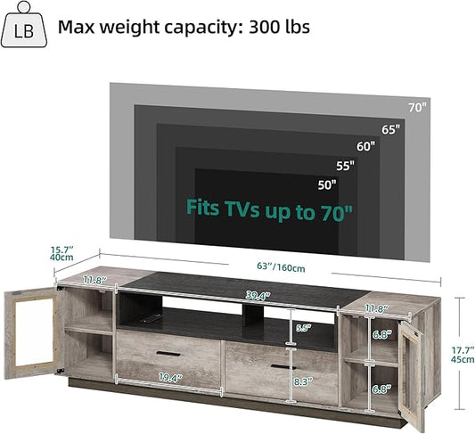 YITAHOME TV Stands for Living Room, Farmhouse TV Stand for 65/70 inch TV, LED TV Entertainment Center with Storage & Power Outlets, TV Console Cabinet, Rustic Grey