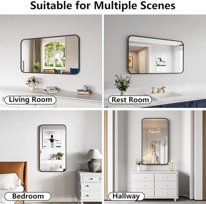Metal Framed Bathroom Mirror, 24"X42" Anti-Rust Bathroom Vanity Mirror, High-Definition Tempered Glass Bathroom Mirrors for Over Sink, Modern Decorative Wall Mirror for Restroom