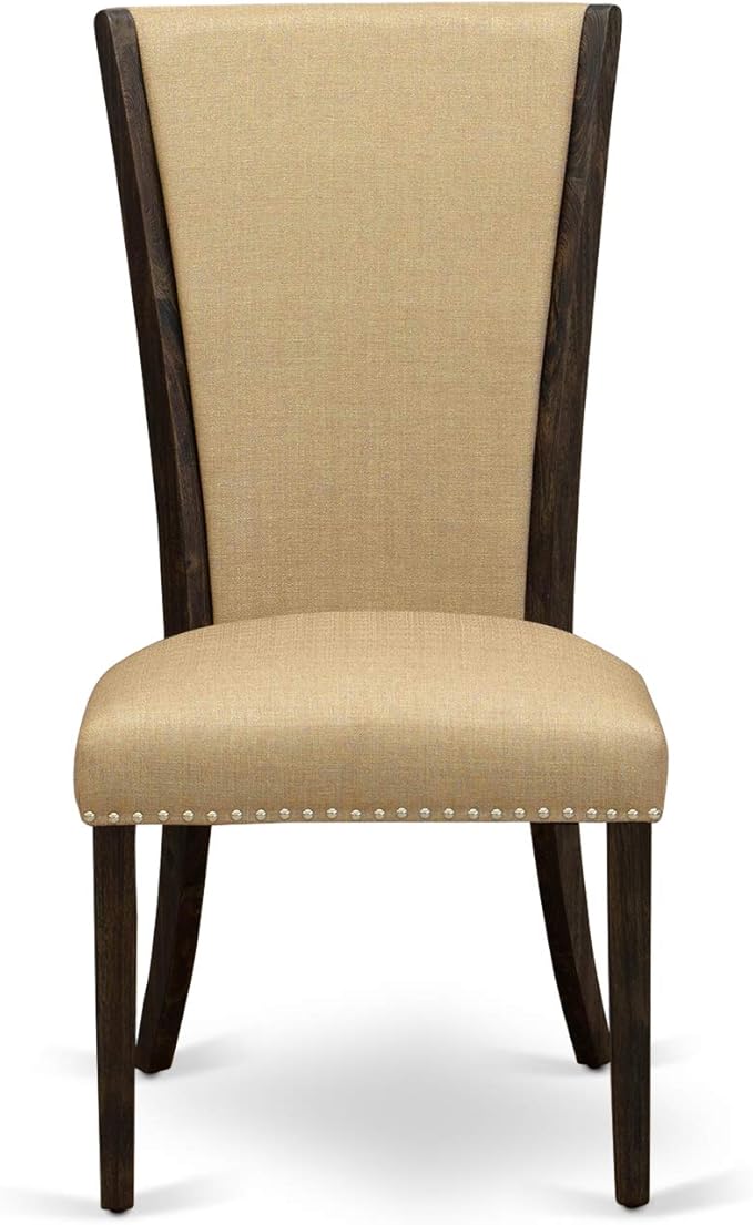East West Furniture X777VE703-6 6 Piece Dining Set Contains a Rectangle Dining Room Table with X-Legs and 4 Brown Linen Fabric Parson Chairs with a Bench, 40x72 Inch, Multi-Color