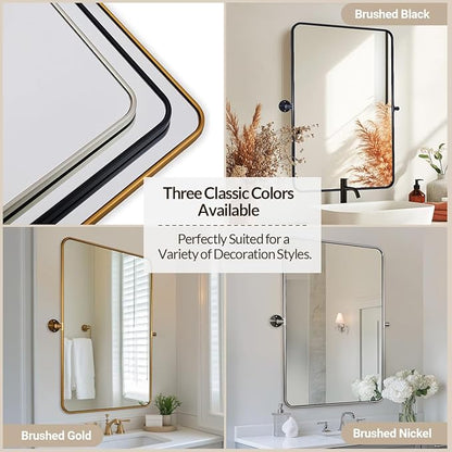 ANDY STAR Pivot Mirror, 22" x 30" Black Tilt Mirror for Bathroom with Rounded Corner Tube Metal Frame Design, Black Vanity Rectangle Bathroom Mirror for Over Sink, Hangs Vertically Farmhouse Style
