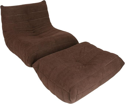 Bean Bag Chair - Memory Foam Bean Bag Chair for Adults, Comfy High-Resilience Single Sofa, Small Space Floor Chair, Chaise Lounge for Living Room, Bedroom(Dark Brown, Wrinkles+Ottoman)