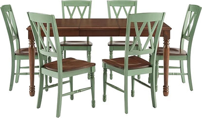 Crosley Furniture Shelby 7-Piece Traditional Dining Table Set for 6, Dinner Tables with Kitchen Chairs, Distressed Teal/Dark Cherry