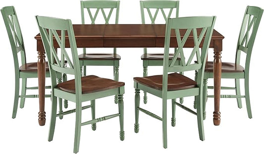 Crosley Furniture Shelby 7-Piece Traditional Dining Table Set for 6, Dinner Tables with Kitchen Chairs, Distressed Teal/Dark Cherry