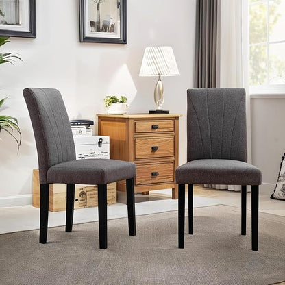 VECELO Upholstered Dining Chairs Set of 6, Modern Fabric and High Back & Solid Wood Legs, Parsons for Kitchen/Living Room- Dark Gray