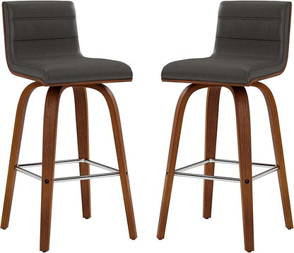Armen Living Vienna 26" Swivel Counter Stool in Walnut Wood Finish with Gray Faux Leather - Set of 4