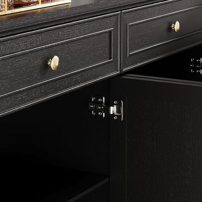 47.6" Buffet Sideboard with 2 Drawers and 4 Doors, Wooden Kitchen Storage Cabinet with Adjustable Shelves, Rustic Top Console Table for Dining Room, Kitchen, or Entryway,Black
