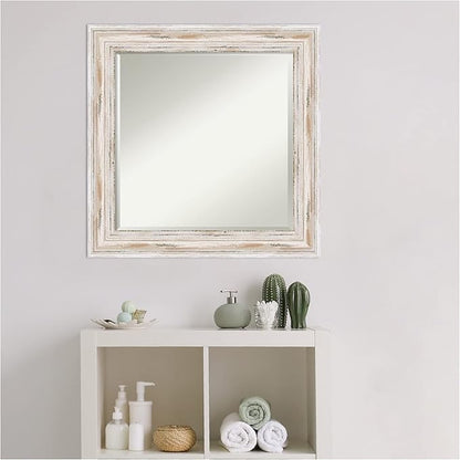 Amanti Art White Bathroom Mirror for Over Sink, 25x25 Alexandria White Wash Square Vanity Mirror, Medium Coastal Wood Frame, Hangs Horizonally and Vertically, Bathroom Wall Decor, Beveled Edge from WI