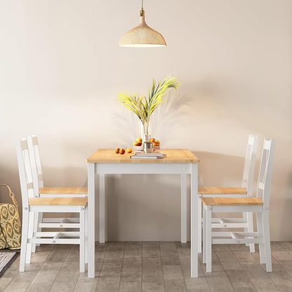 soges 5 Pieces Dining Table Set, Pine Wood Kitchen Table with 4 Chairs, 47.2 inch Kitchen Table Set for 4, Rectangular Dining Table Furniture Set for Kitchen, Dining Room, Dinette, White & Oak
