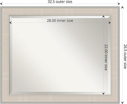 Amanti Art White Bathroom Mirror for Over Sink, 27x33 Cottage White Silver Rectangle Vanity Mirror, Large Coastal Wood Frame, Hangs Horizonally and Vertically, Bathroom Wall Decor, Beveled Edge