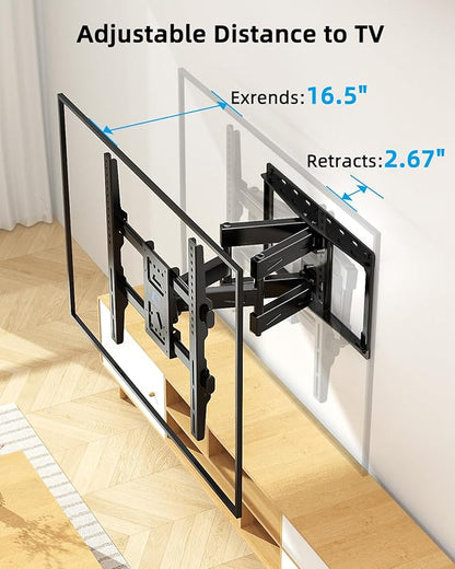 HOME VISION TV Wall Mount for 32-70 Inch TV with Soundbar Bracket, Full Motion TV Bracket with Articulating Dual Arms, Swivel and Tilt, Fits 8" 12" 16" Stud, Max VESA 400X400mm, Up to 132lbs