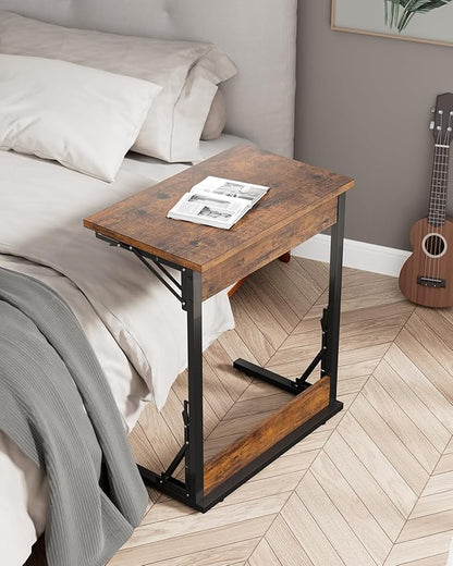 Tatub Folding TV Tray Table Set of 2, 24" Wide C-Shaped End Table for Couches, Small Sofa-Side Laptop Desk with Metal Frame for Living Room, Bedroom, Brown